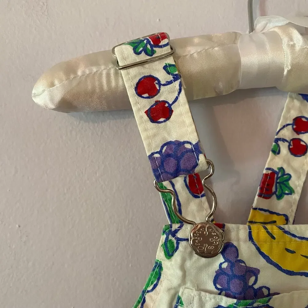 Baby Oshkosh B'Gosh White Colorful Fruit Print Shortalls Overalls Vintage Rare